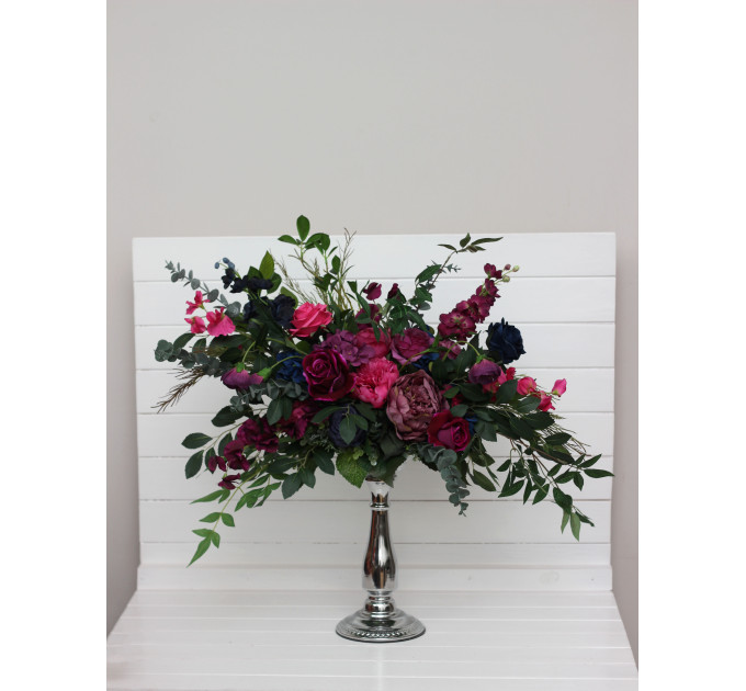 Jewel-Tone Standing Flowers – Faux Aisle Décor in Navy, Magenta & Emerald