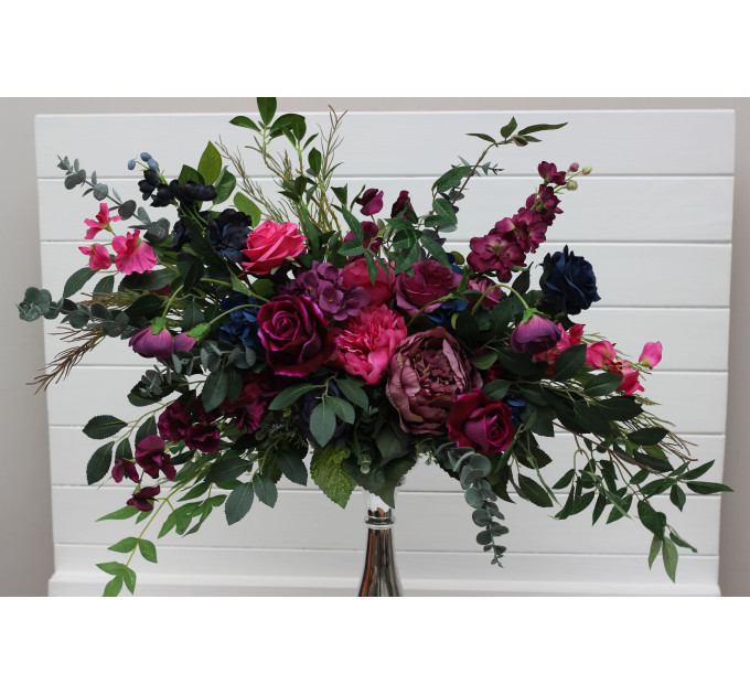 Jewel-Tone Standing Flowers – Faux Aisle Décor in Navy, Magenta & Emerald