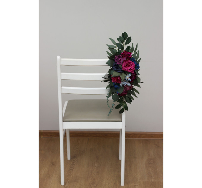 Jewel-Tone Aisle Flowers – Faux Wedding Décor in Navy, Magenta & Emerald