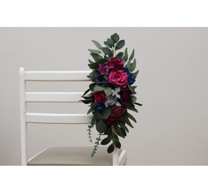 Jewel-Tone Aisle Flowers – Faux Wedding Décor in Navy, Magenta & Emerald