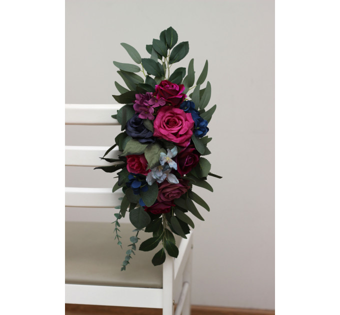 Jewel-Tone Aisle Flowers – Faux Wedding Décor in Navy, Magenta & Emerald