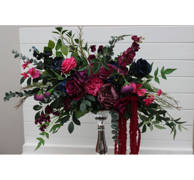 Jewel-Tone Standing Flowers – Faux Aisle Décor in Navy, Magenta & Emerald