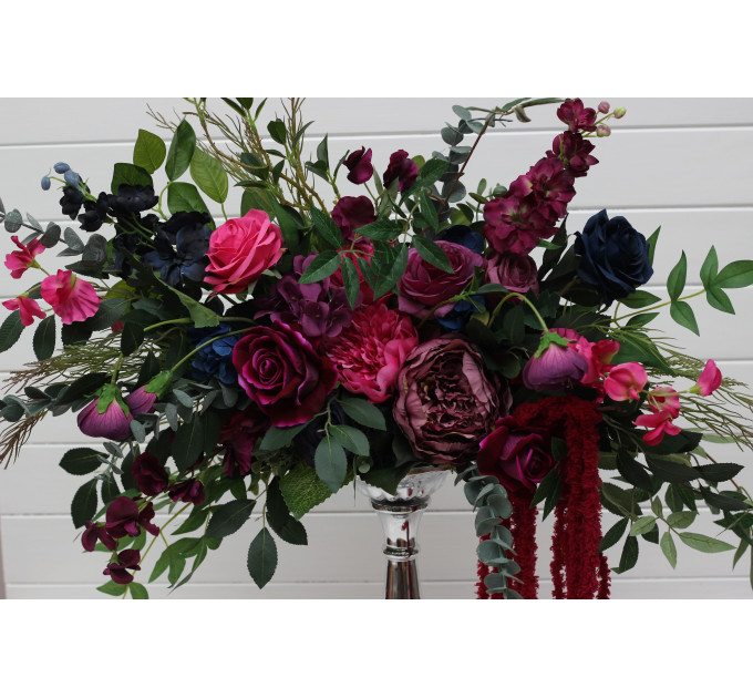 Jewel-Tone Standing Flowers – Faux Aisle Décor in Navy, Magenta & Emerald
