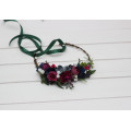 Jewel-Tone Flower Crown – Faux Floral Hair Wreath in Navy, Magenta & Emerald