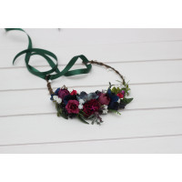 Flower crown in jewel tone color scheme. Hair wreath in navy blue, magenta, fuchsia, purple, and emerald green colors. Flower girl crown. Wedding flowers. 5416