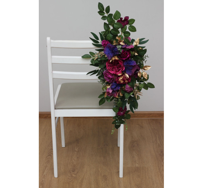 Jewel-Tone Aisle Flowers – Faux Purple, Magenta & Gold Floral Décor for Weddings
