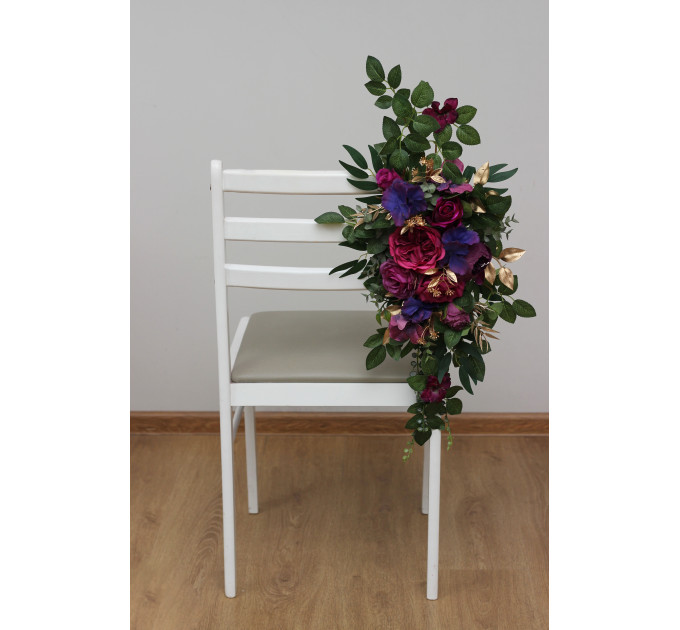 Jewel-Tone Aisle Flowers – Faux Purple, Magenta & Gold Floral Décor for Weddings