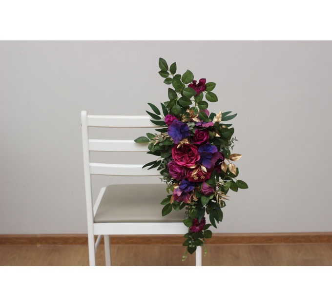 Jewel-Tone Aisle Flowers – Faux Purple, Magenta & Gold Floral Décor for Weddings