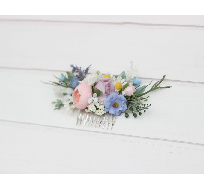 Lilac, Ivory & Blush Pink Wildflower Comb – Faux Floral Hairpiece for Bride or Bridesmaid