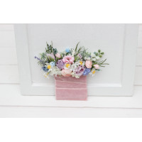 Wildflowers pocket boutonniere in lilac ivory blush pink  color scheme. Flower accessories. Pocket flowers. Square flowers. 5248