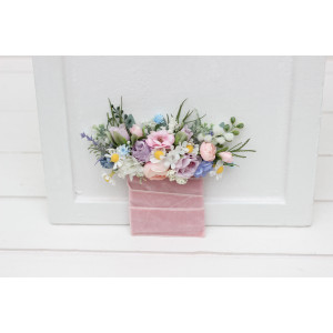 Wildflowers pocket boutonniere in lilac ivory blush pink  color scheme. Flower accessories. Pocket flowers. Square flowers. 5248