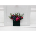 Jewel-Tone Pocket Boutonniere – Faux Square Flowers in Navy, Magenta & Emerald