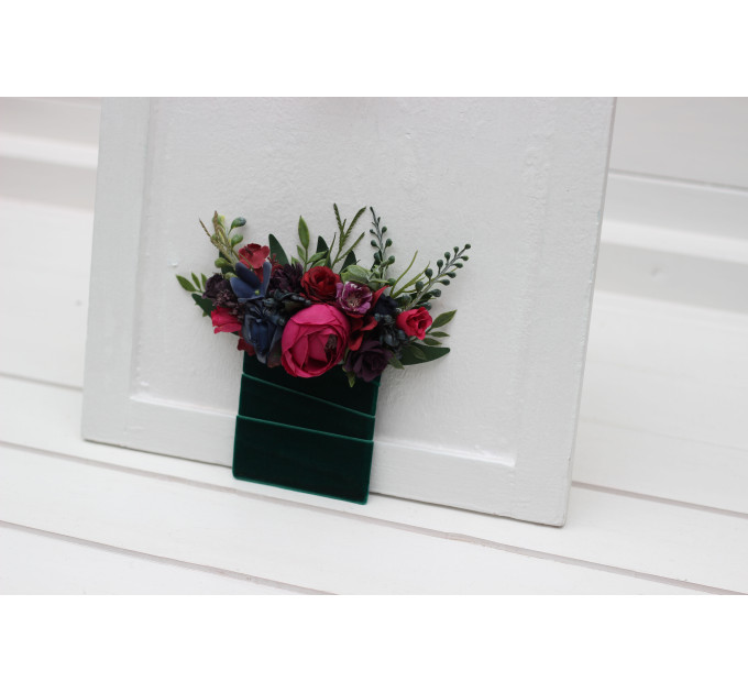 Jewel-Tone Pocket Boutonniere – Faux Square Flowers in Navy, Magenta & Emerald