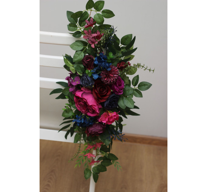 Large Jewel-Tone Aisle Flowers – Faux Wedding Décor in Burgundy, Navy, Magenta & Emerald