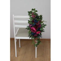 Large aisle flowers in jewel tone color scheme. Chair flowers in navy blue, burgundy, magenta, fuchsia, purple, and emerald green colors. Sign flowers. Marker flowers. Wedding flowers. Flowers for wedding decor. 5416