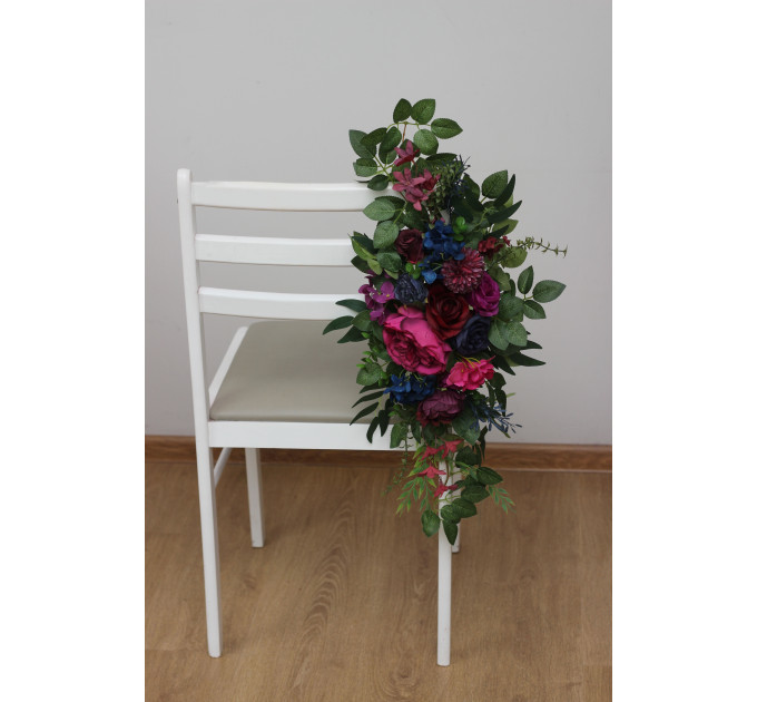 Large Jewel-Tone Aisle Flowers – Faux Wedding Décor in Burgundy, Navy, Magenta & Emerald