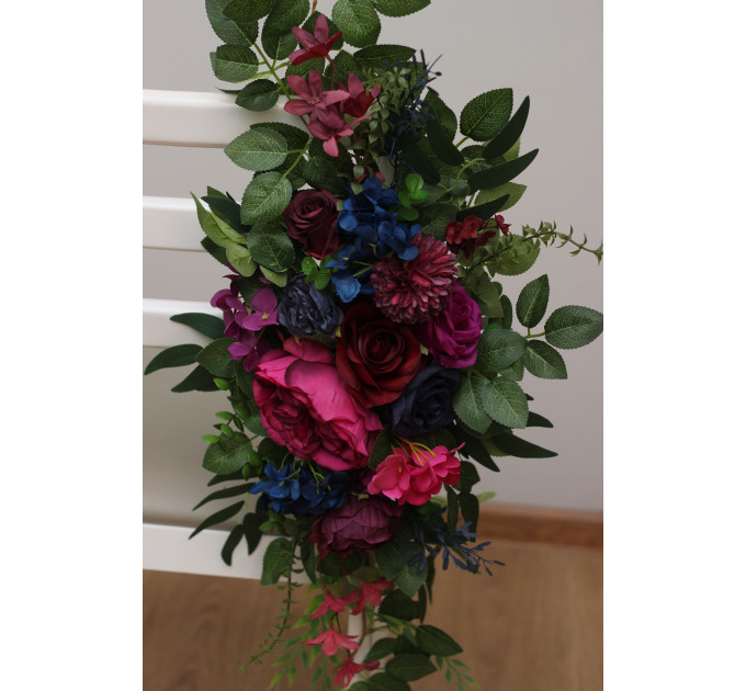 Large Jewel-Tone Aisle Flowers – Faux Wedding Décor in Burgundy, Navy, Magenta & Emerald