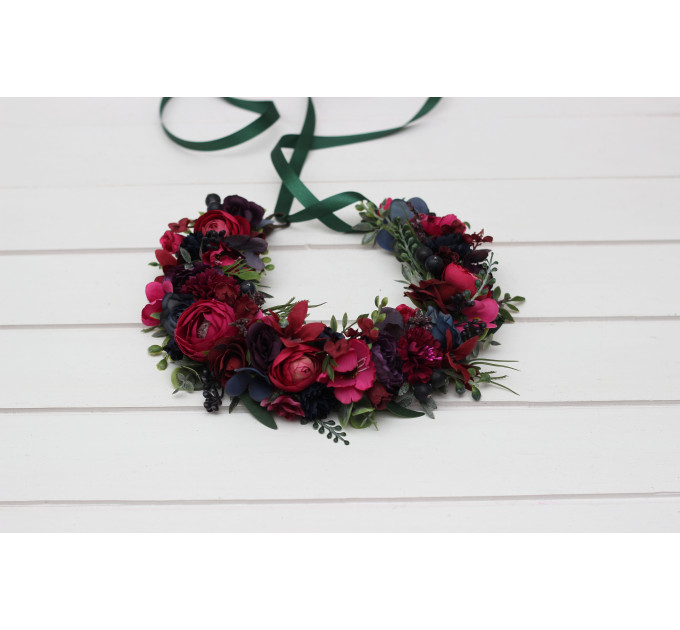 Navy, Magenta, Fuchsia, Purple & Emerald Flower Crown – Faux Floral Hair Wreath for Bride or Flower Girl