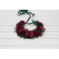 Hair wreath in navy blue,  magenta, fuchsia, purple, and emerald green colors. Bridal  flower crown. Flower girl crown. Wedding flowers.5416