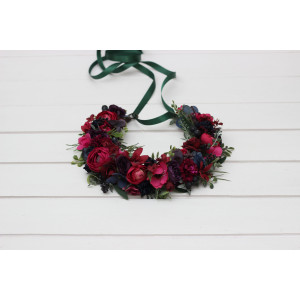 Hair wreath in navy blue,  magenta, fuchsia, purple, and emerald green colors. Bridal  flower crown. Flower girl crown. Wedding flowers.5416