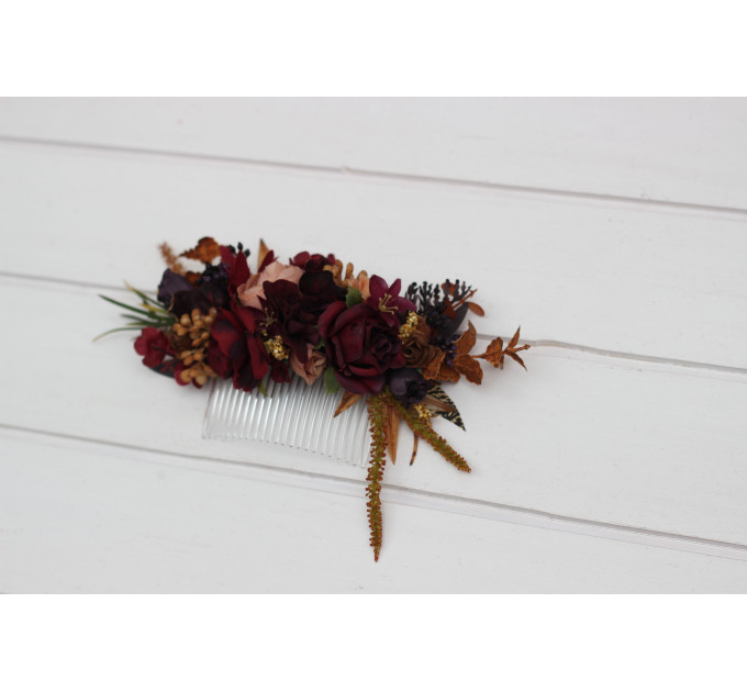 Purple, Burgundy, Beige & Cinnamon Flower Comb – Faux Floral Hairpiece for Bride or Bridesmaid