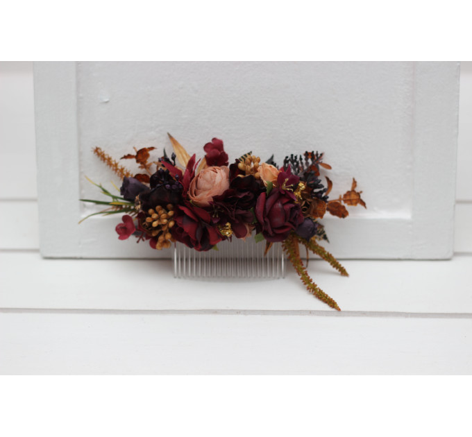 Purple, Burgundy, Beige & Cinnamon Flower Comb – Faux Floral Hairpiece for Bride or Bridesmaid