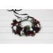 Gothic Flower Crown – Burgundy, Black, White & Silver Faux Floral Hair Wreath for Bride or Flower Girl