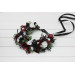 Gothic Flower Crown – Burgundy, Black, White & Silver Faux Floral Hair Wreath for Bride or Flower Girl