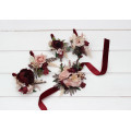 Burgundy & Blush Pink Wedding Boutonnieres & Wrist Corsages – Faux Floral Accessories