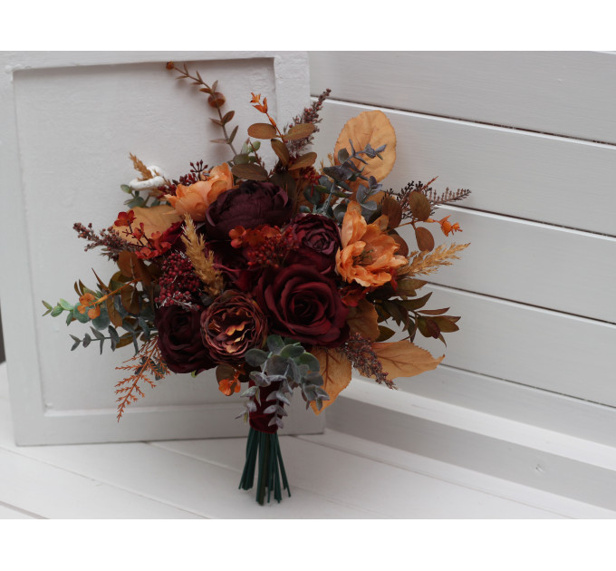 Wedding Bouquets in Burgundy, Deep Red & Burnt Orange – Faux Bridal Flowers