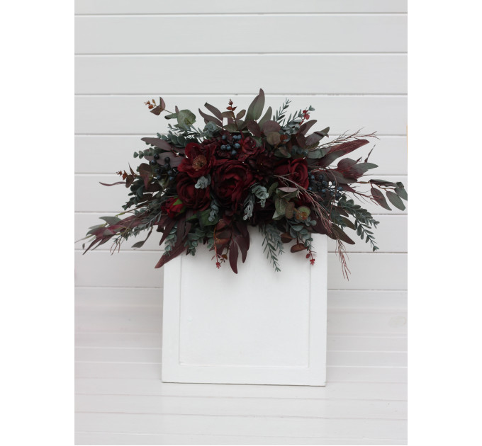 Flower Arch Arrangement in Moody Burgundy | Wedding Arbor & Floral Archway