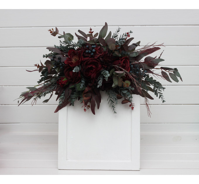 Flower Arch Arrangement in Moody Burgundy | Wedding Arbor & Floral Archway