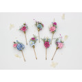 Set of 7 Colorful Flower Bobby Pins – Faux Wedding Hair Accessories in Dusty Blue, Magenta, Pink & White