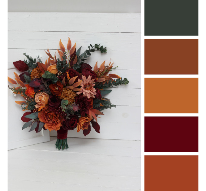 Rust, Burgundy, Cinnamon & Orange Bridesmaid Bouquet – Faux Fall Wedding Flowers