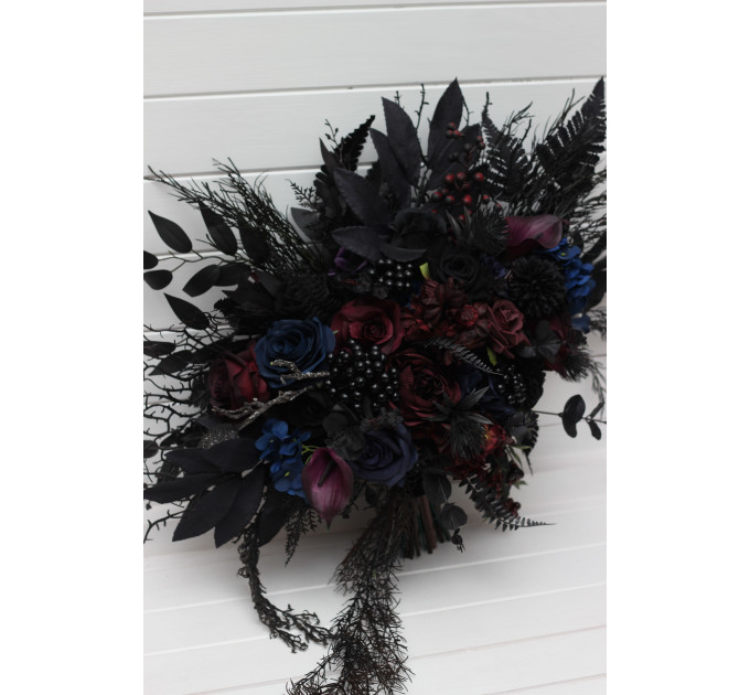 Gothic Wedding Bouquet – Purple, Black, Blue & Burgundy Dark Moody Flowers