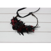 Gothic black burgundy flower crown. Flower girl hair wreath. Wedding flowers. 5325