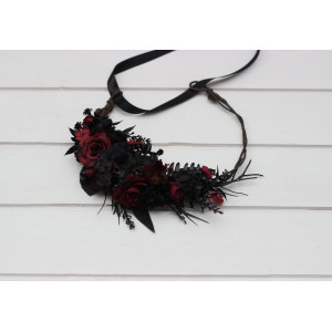 Gothic black burgundy flower crown. Flower girl hair wreath. Wedding flowers. 5325