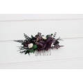 Deep Purple, Black, Ivory & Green Flower Comb – Faux Floral Wedding Hair Accessory