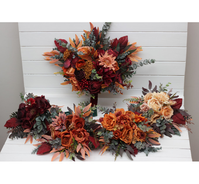 Rust, Burgundy, Cinnamon & Orange Bridesmaid Bouquet – Faux Fall Wedding Flowers