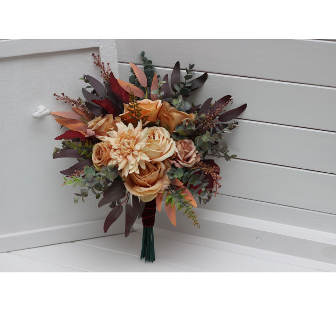 Rust, Burgundy, Cinnamon & Orange Bridesmaid Bouquet – Faux Fall Wedding Flowers
