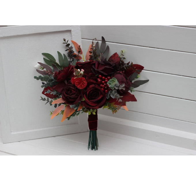 Rust, Burgundy, Cinnamon & Orange Bridesmaid Bouquet – Faux Fall Wedding Flowers