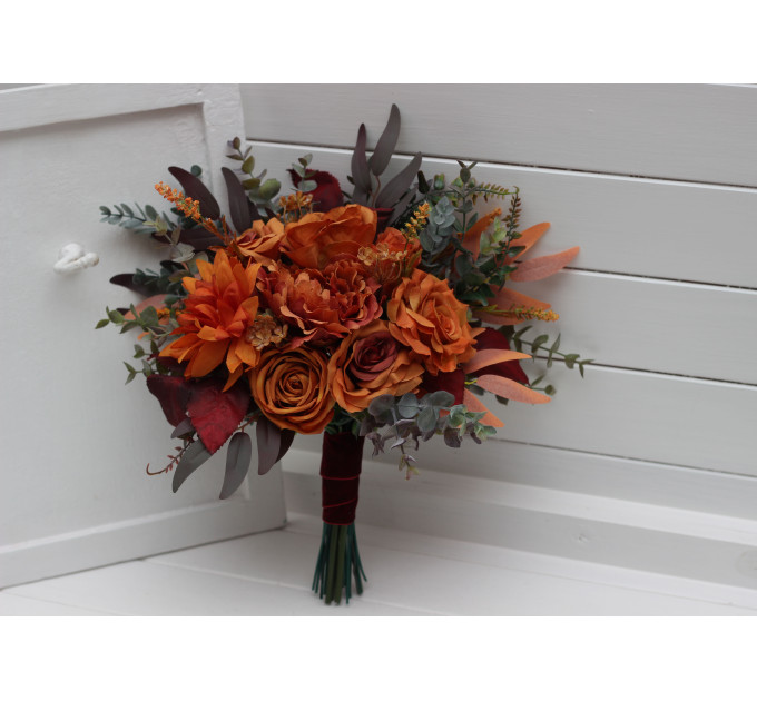 Rust, Burgundy, Cinnamon & Orange Bridesmaid Bouquet – Faux Fall Wedding Flowers