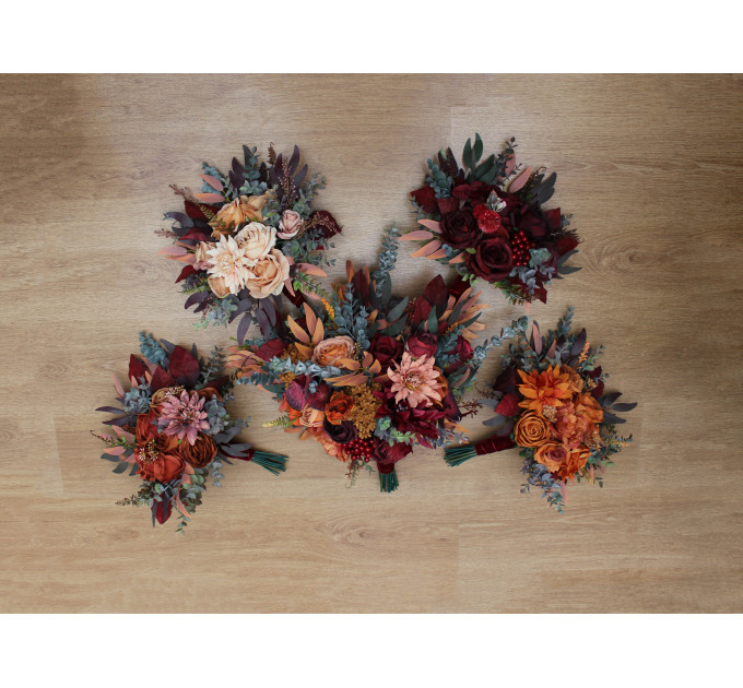 Rust, Burgundy, Cinnamon & Orange Bridesmaid Bouquet – Faux Fall Wedding Flowers