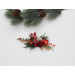 Red, Burgundy, Gold & Green Flower Comb with Berries – Christmas Wedding Hair Accessory for Bride or Bridesmaid