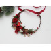 Christmas Flower Crown in Red, Gold, Green & Burgundy – Winter Floral Hair Wreath with Cones & Berries