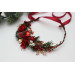 Christmas Flower Crown in Red, Gold, Green & Burgundy – Winter Floral Hair Wreath with Cones & Berries