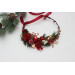 Christmas Flower Crown in Red, Gold, Green & Burgundy – Winter Floral Hair Wreath with Cones & Berries