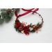 Christmas Flower Crown in Red, Gold, Green & Burgundy – Winter Floral Hair Wreath with Cones & Berries