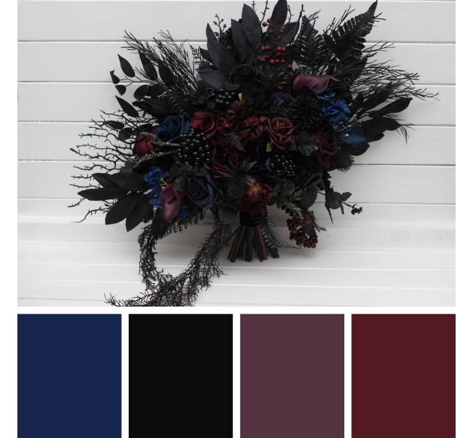 Gothic Wedding Bouquet – Purple, Black, Blue & Burgundy Dark Moody Flowers