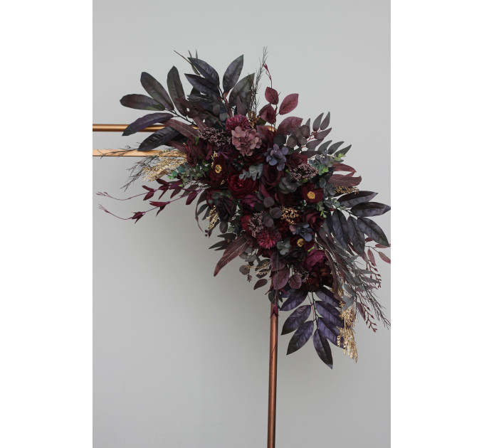 Deep Purple, Burgundy & Gold Flower Arch Arrangement – Faux Floral Arbor for Weddings